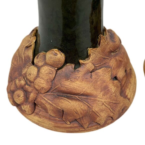 Vintage Artist Signed Candlesticks 2002 Terrafirma  Ceramic Cabin Core Rustic - Picture 2 of 4